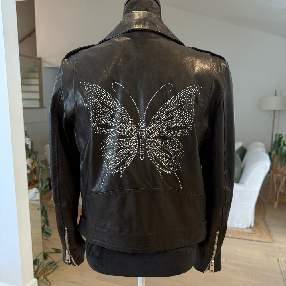 Hipchik Couture Crystal Butterfly Leather Moto Jacket